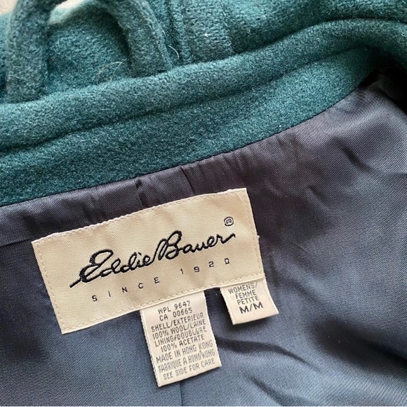 Eddie Bauer Green Wool Long Coat with Hood - Picture 3 of 6